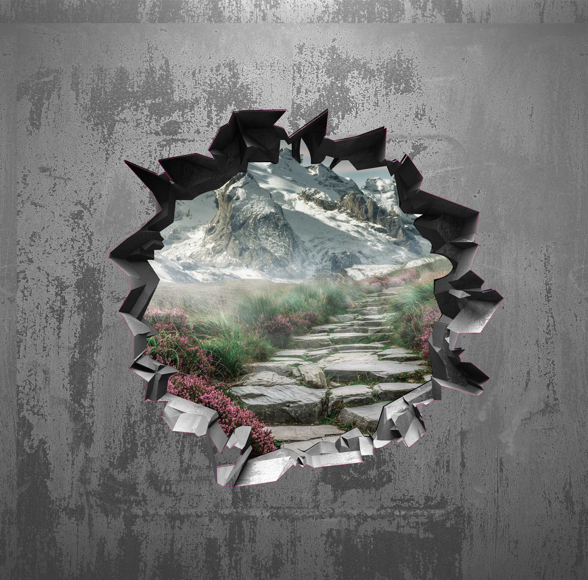 Wandtattoo Mauerloch Landschaft WallArtML156