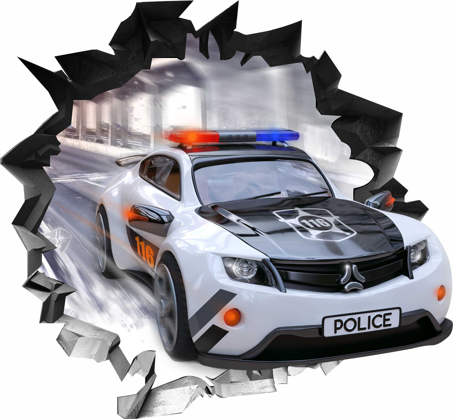 Wandtattoo Mauerloch Polizeiauto WallArtML209