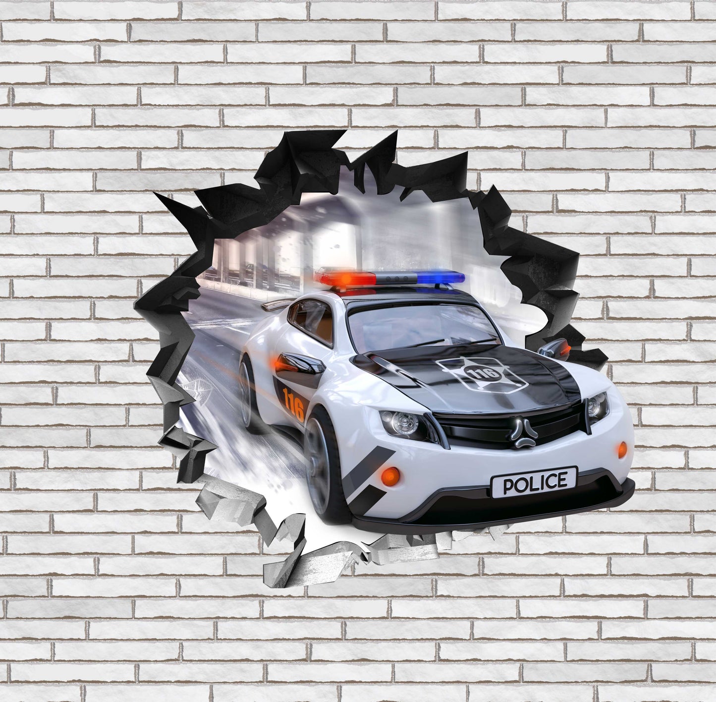 Wandtattoo Mauerloch Polizeiauto WallArtML209