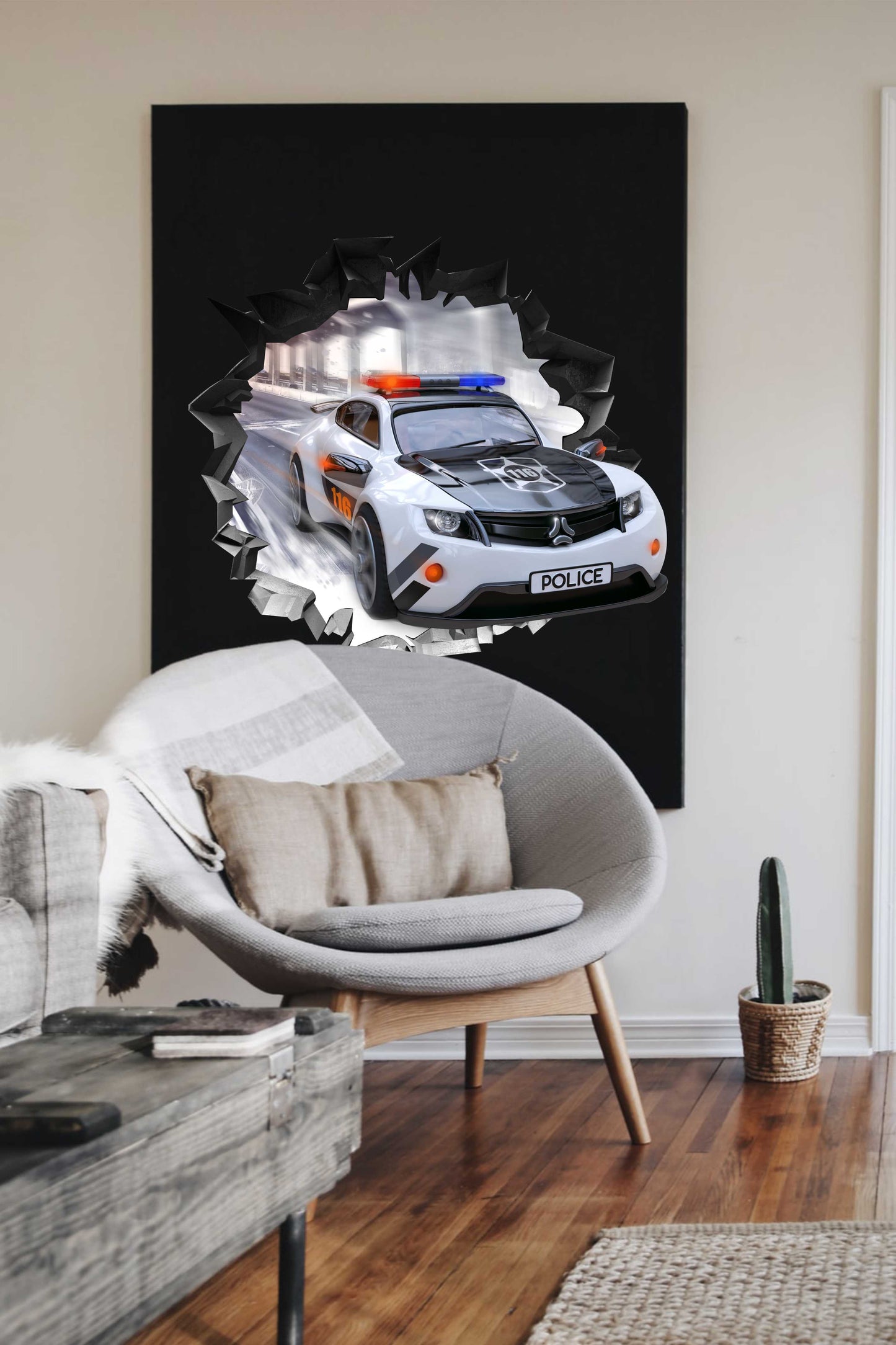 Wandtattoo Mauerloch Polizeiauto WallArtML209