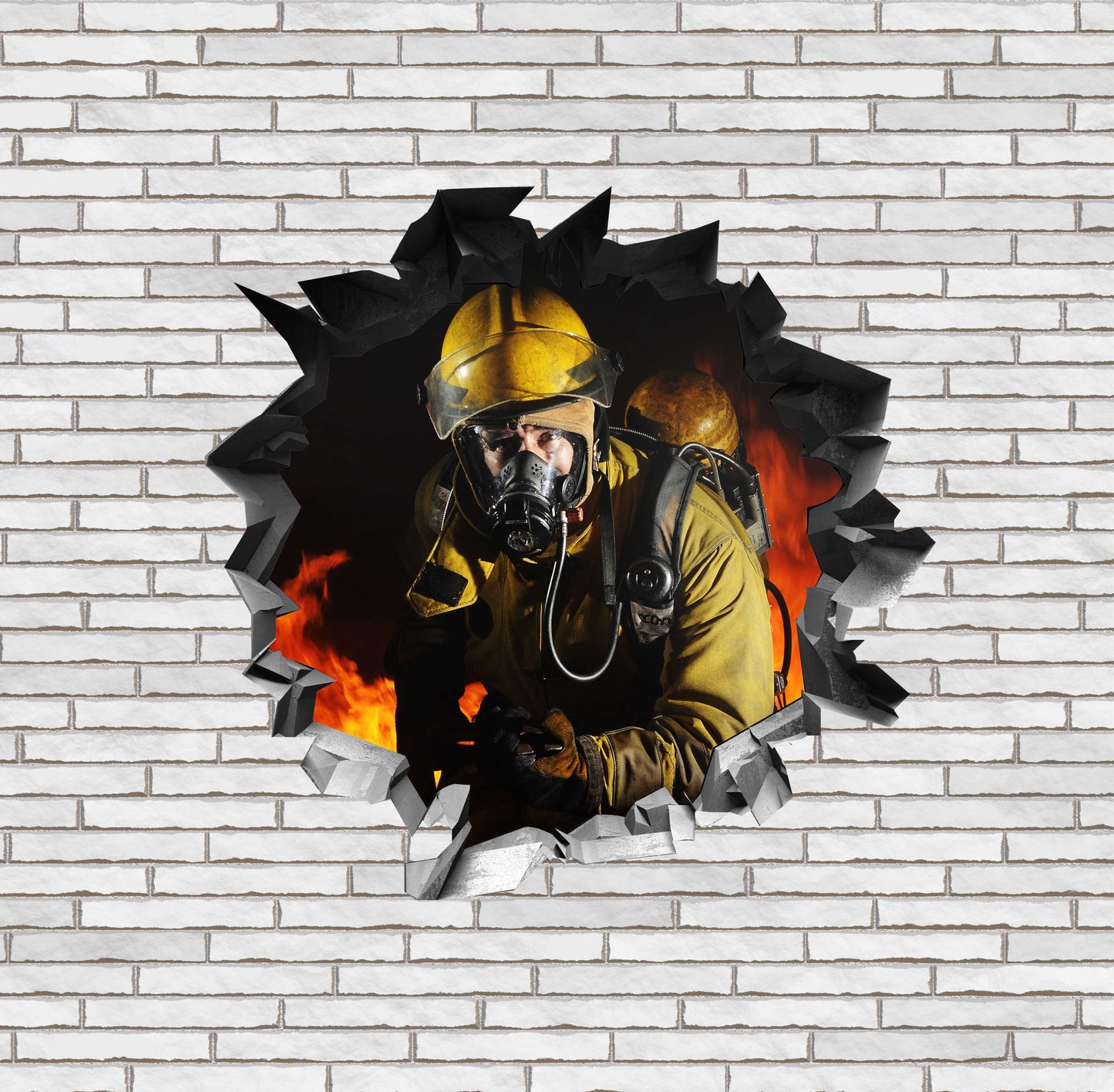 Wandtattoo Mauerloch Feuerwehrmann WallArtML210