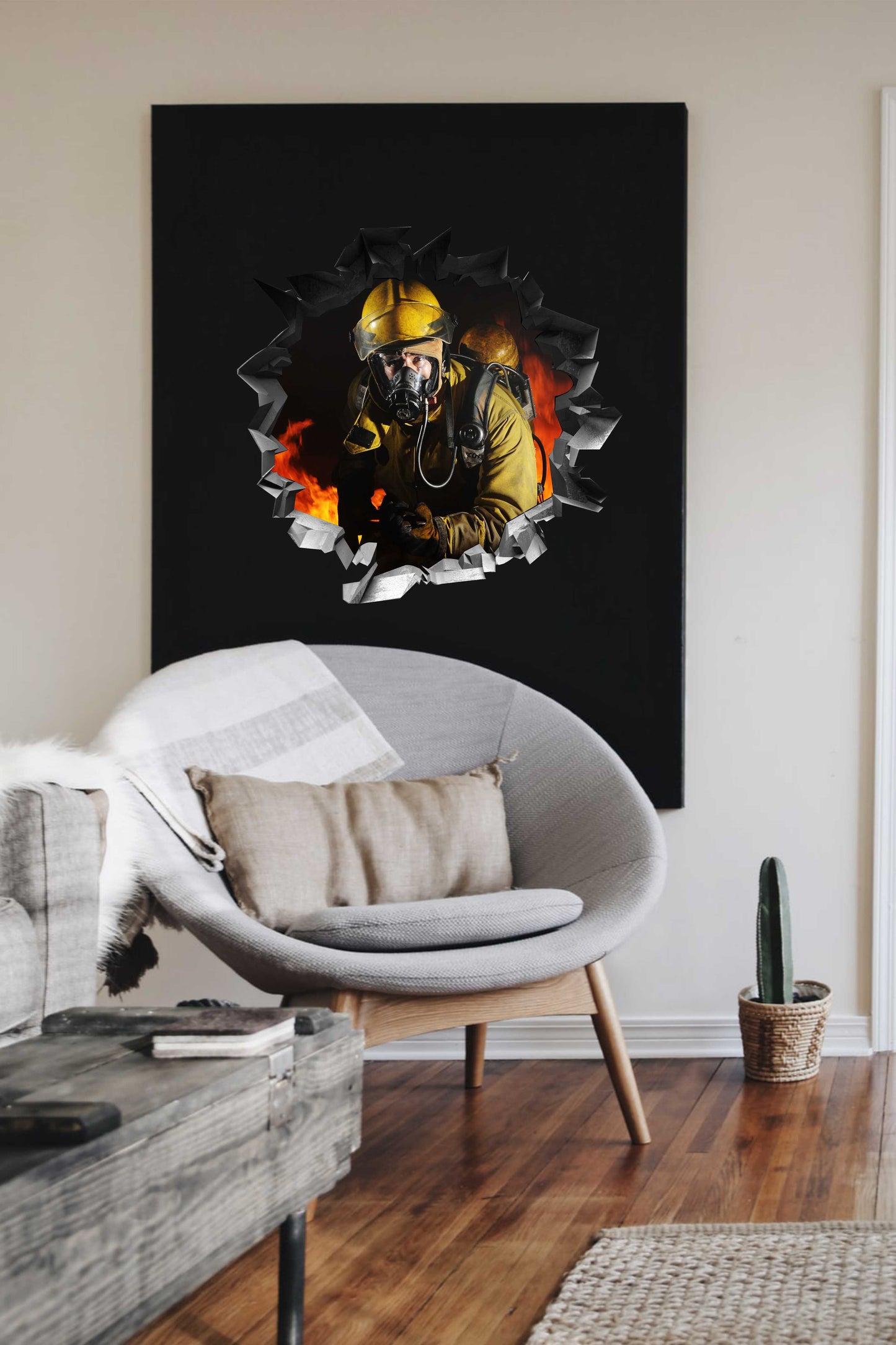 Wandtattoo Mauerloch Feuerwehrmann WallArtML210