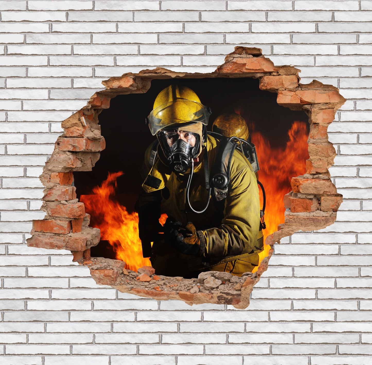 Wandtattoo Mauerloch Feuerwehrmann WallArtML211