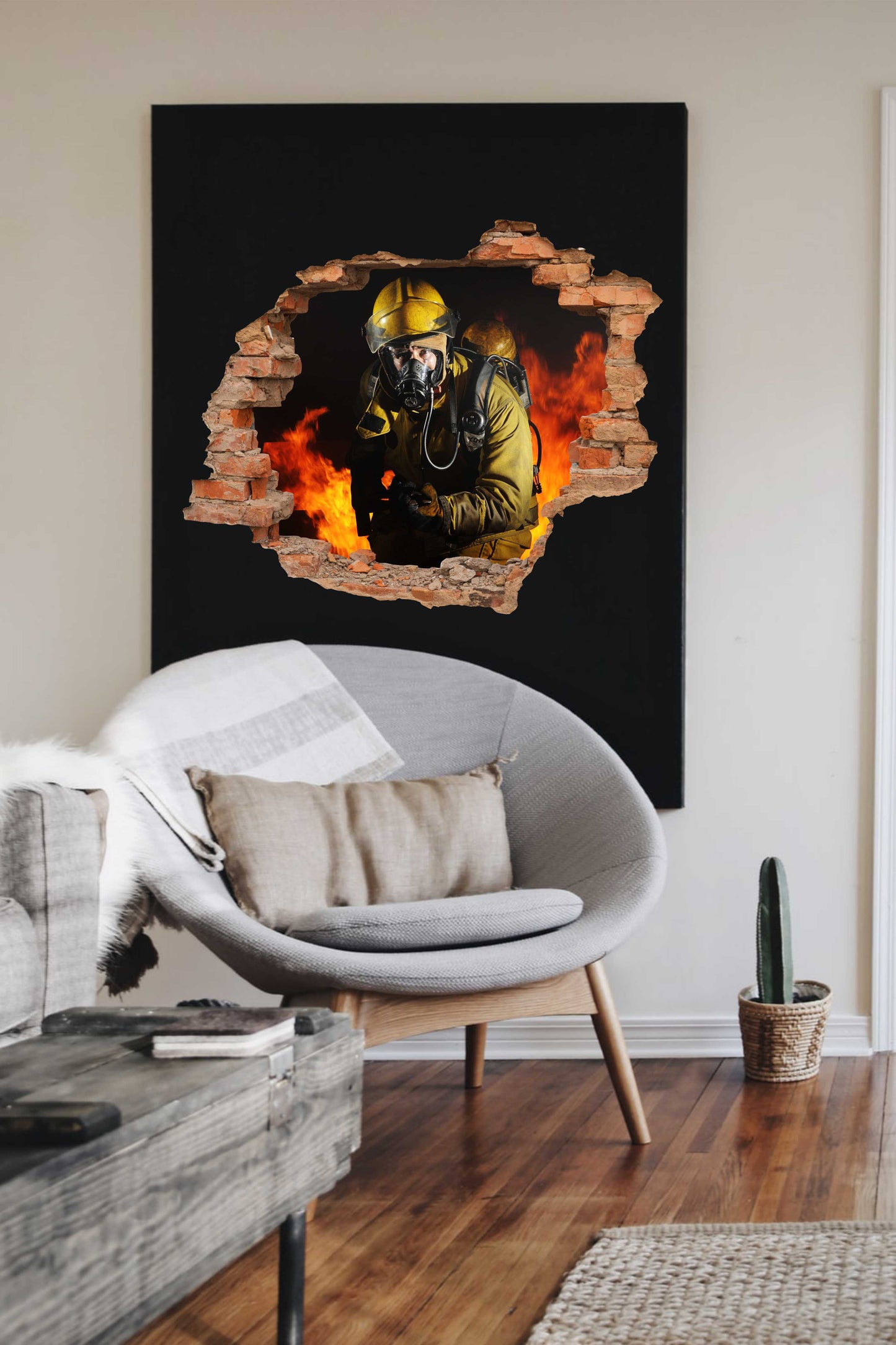 Wandtattoo Mauerloch Feuerwehrmann WallArtML211
