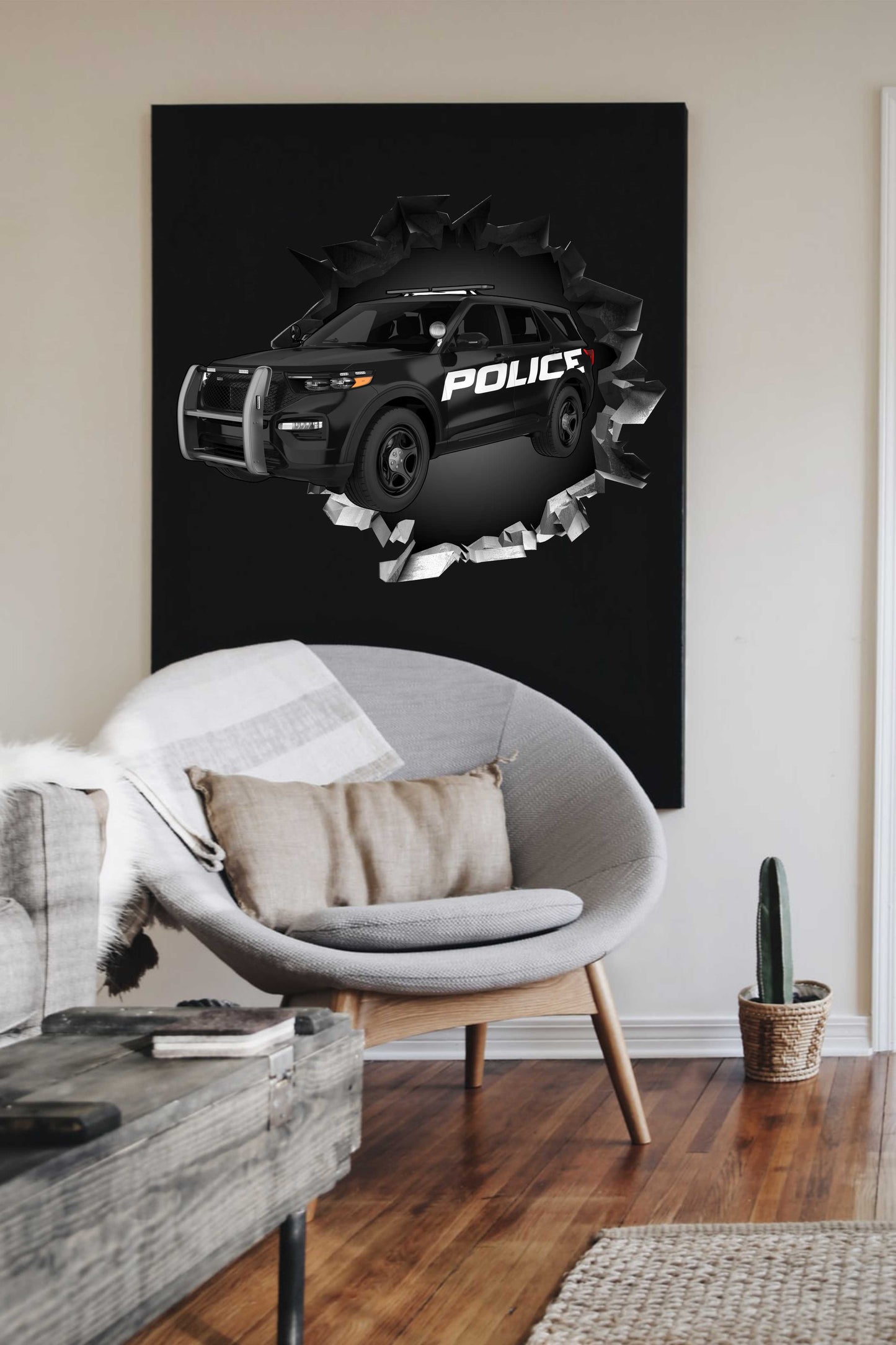 Wandtattoo Mauerloch Polizeiauto WallArtML212