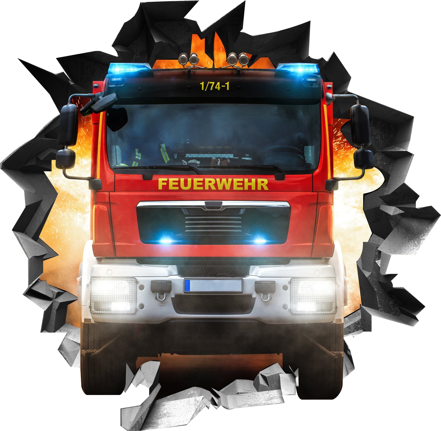 Wandtattoo Mauerloch Feuerwehrauto WallArtML214