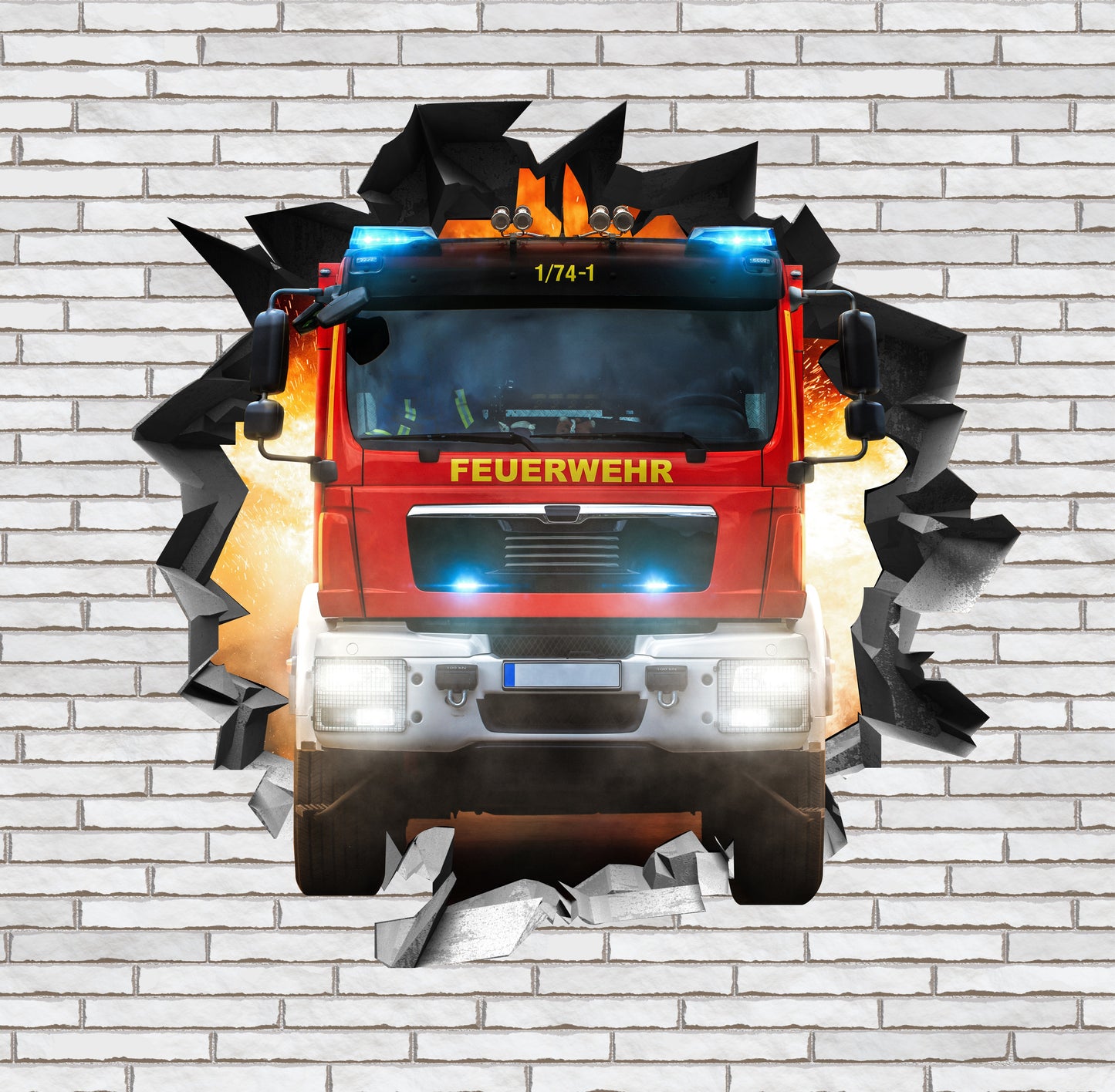 Wandtattoo Mauerloch Feuerwehrauto WallArtML214