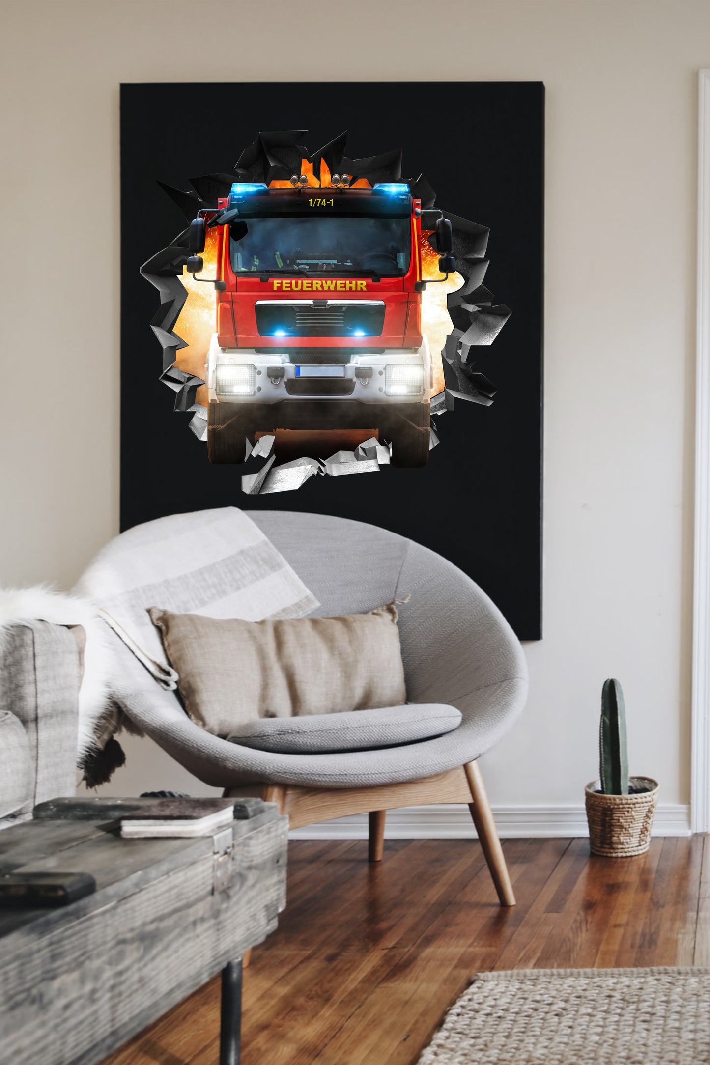 Wandtattoo Mauerloch Feuerwehrauto WallArtML214