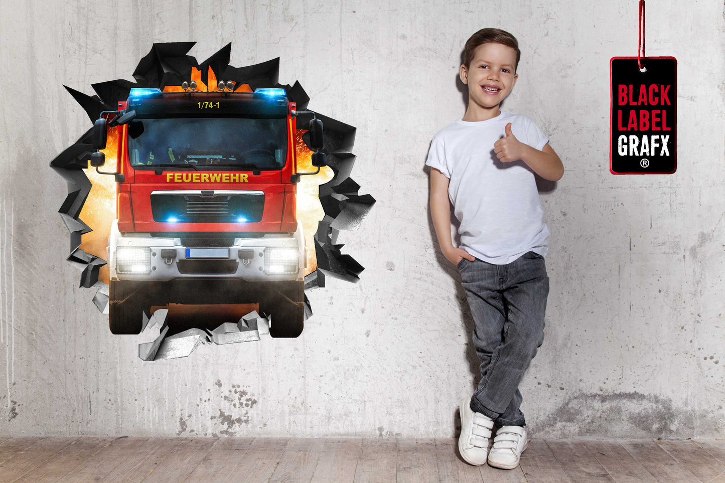 Wandtattoo Mauerloch Feuerwehrauto WallArtML214