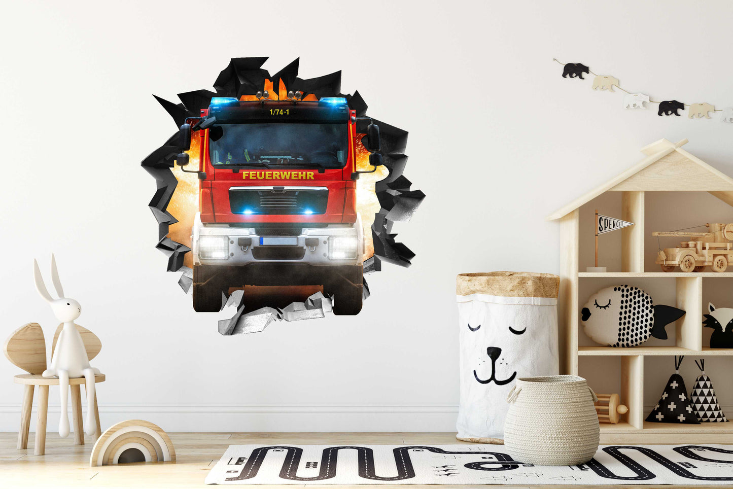 Wandtattoo Mauerloch Feuerwehrauto WallArtML214