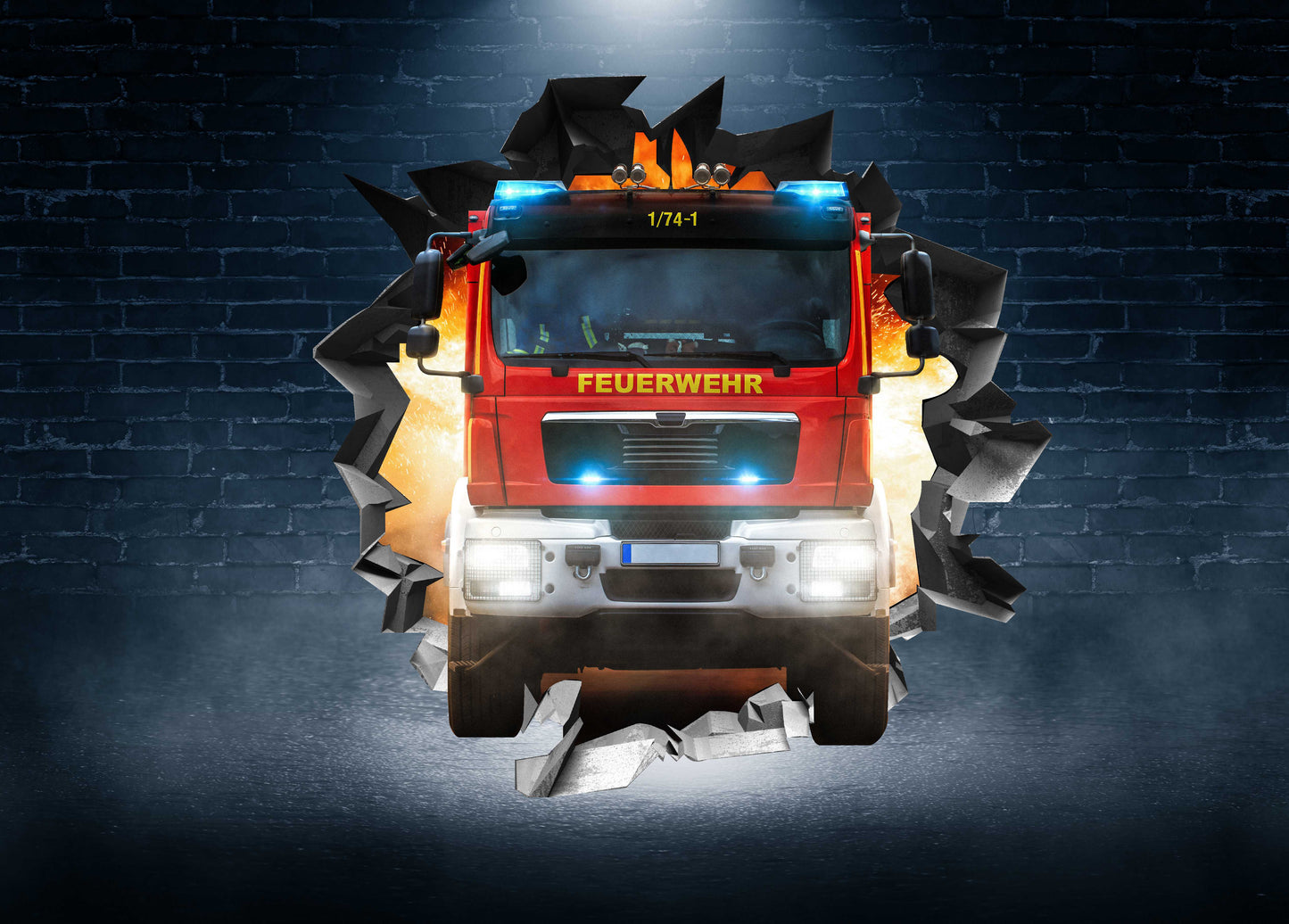 Wandtattoo Mauerloch Feuerwehrauto WallArtML214