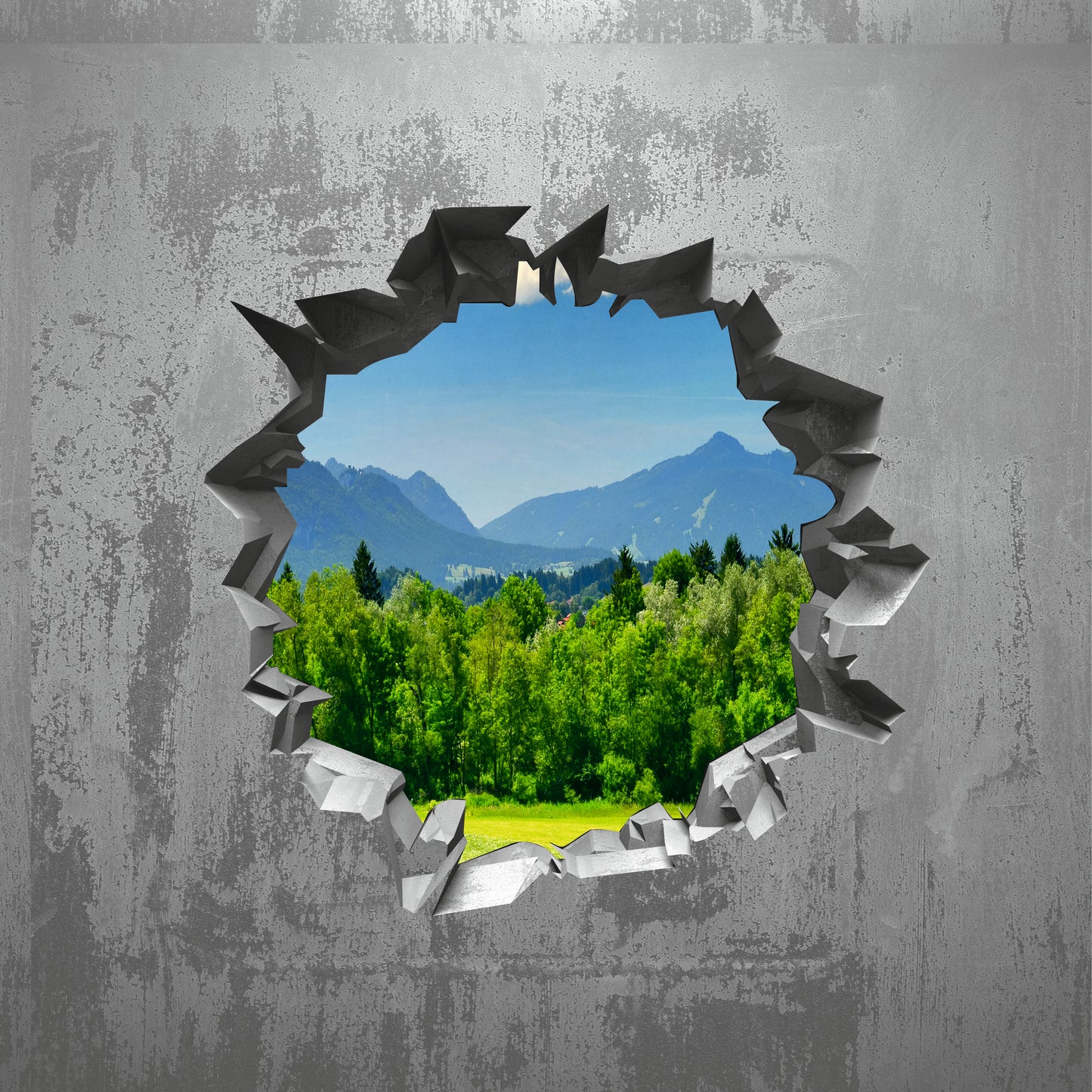 Wandtattoo Mauerloch Berglandschaft WallArtML347