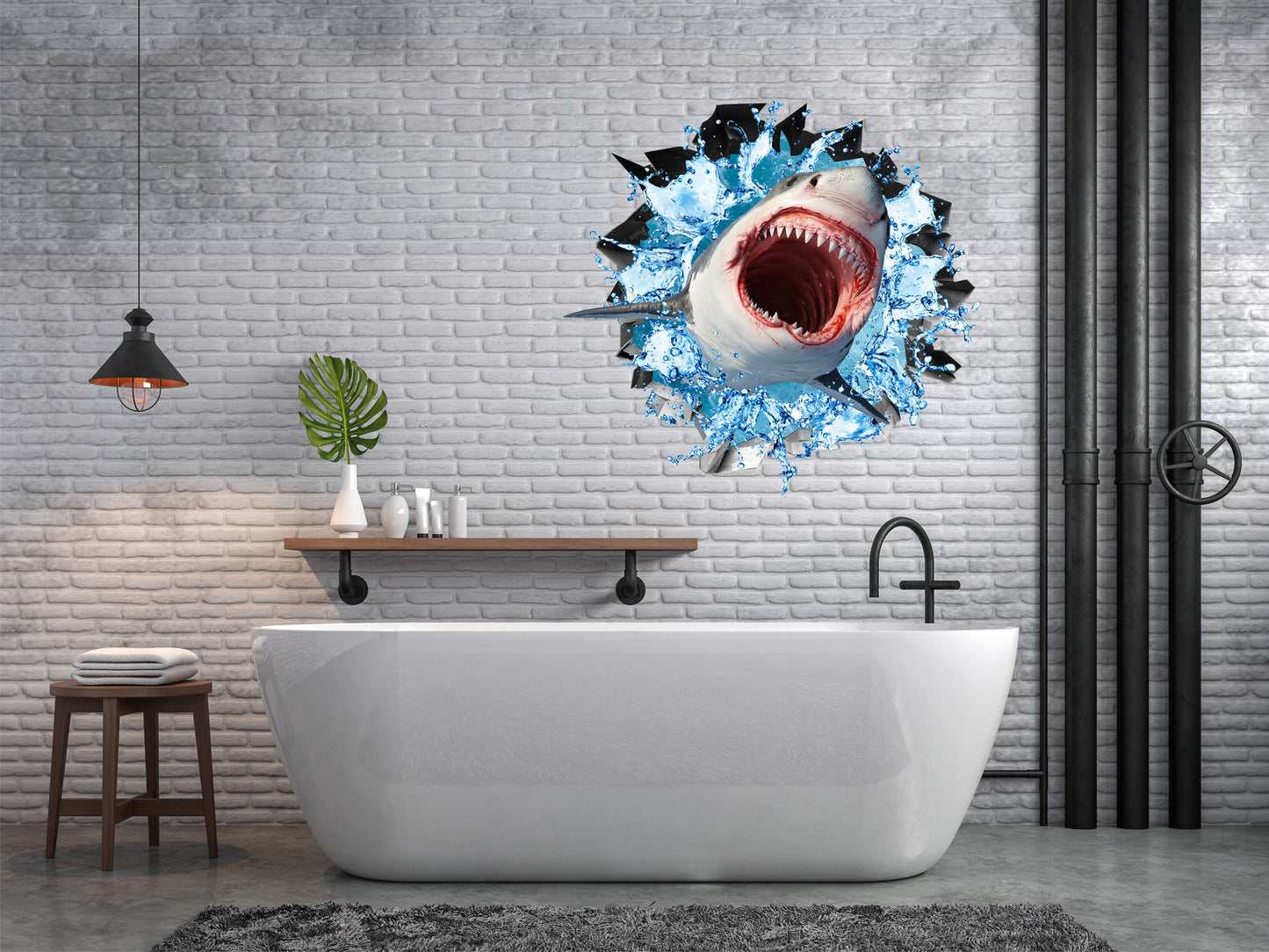 Wandtattoo Mauerloch Weißer Hai WallArtML501