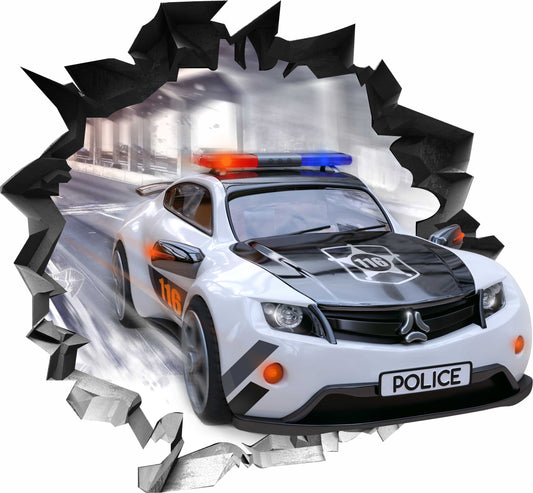 Wandtattoo  Mauerloch Polizeiauto WallArtML209