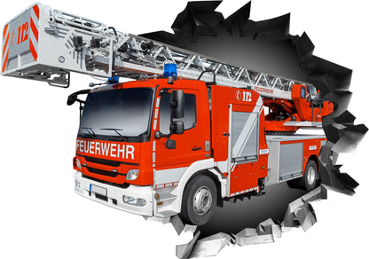 Wandtattoo  Mauerloch Feuerwehrauto WallArtML215