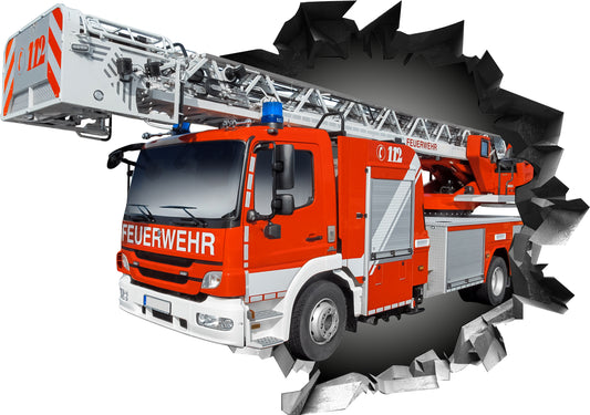 Wandtattoo  Mauerloch Feuerwehrauto WallArtML215
