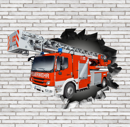 Wandtattoo  Mauerloch Feuerwehrauto WallArtML215