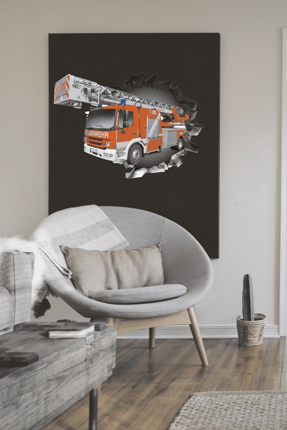 Wandtattoo  Mauerloch Feuerwehrauto WallArtML215
