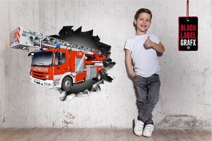 Wandtattoo  Mauerloch Feuerwehrauto WallArtML215