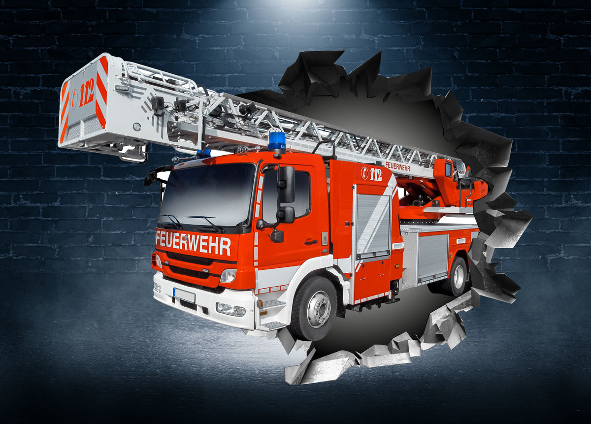 Wandtattoo  Mauerloch Feuerwehrauto WallArtML215