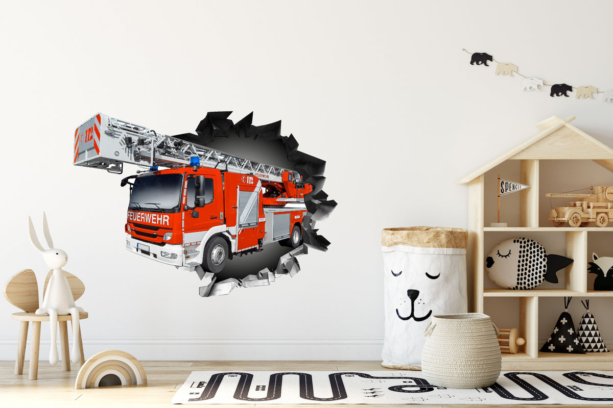 Wandtattoo  Mauerloch Feuerwehrauto WallArtML215