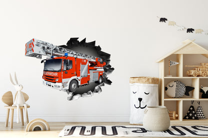 Wandtattoo  Mauerloch Feuerwehrauto WallArtML215